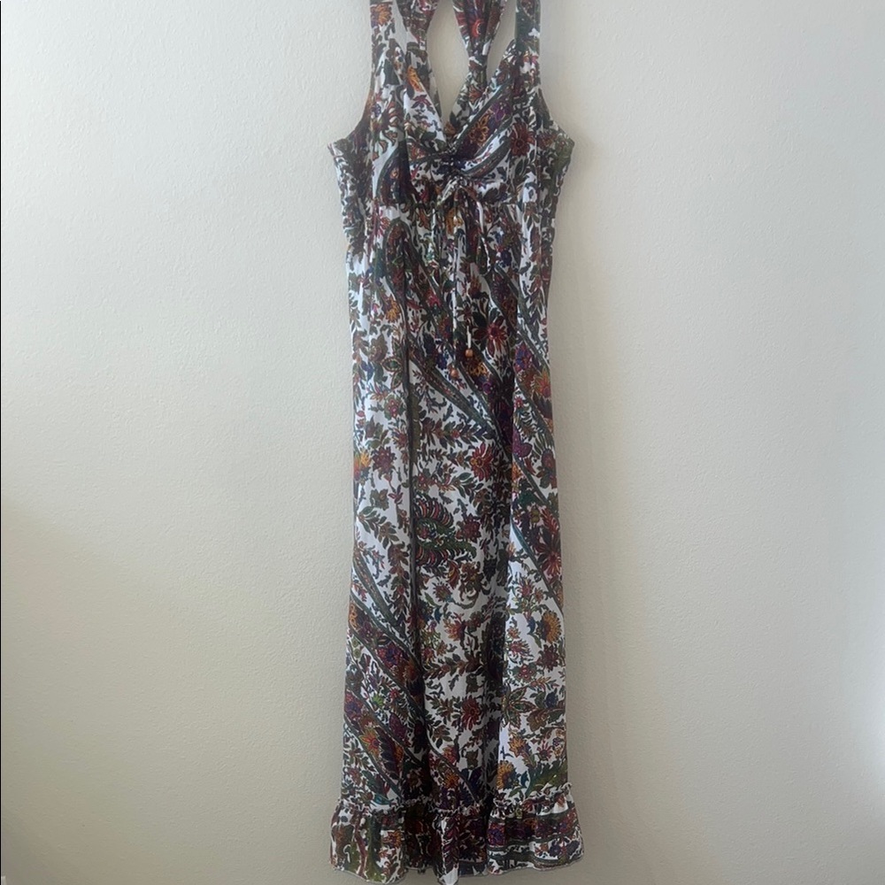 EARTHBOUND Floral Paisley Maxi Dress in White, Brown, Green